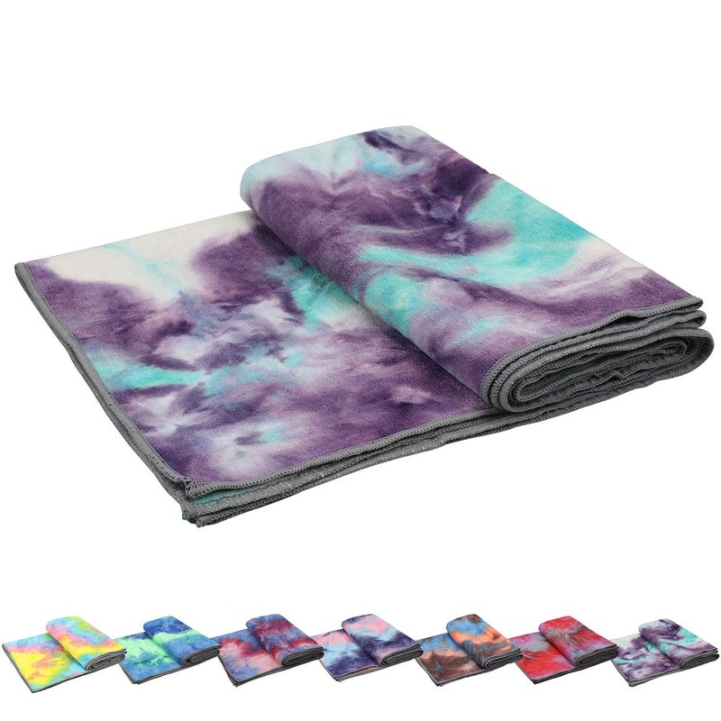 Pefi Yoga Towels , Non Slip Hot Yoga Towel Skidless Waffle Texture, 100% Absorbent Odorless Microfiber Yoga Blanket, Standard Sized 24 inchx72 inch Mat Towel,for Hot Yoga, Bikram, Pilates (Green & Pink) - Image 1